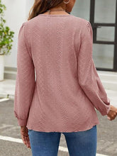 Load image into Gallery viewer, Eyelet Round Neck Long Sleeve Top
