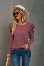 Load image into Gallery viewer, Waffle-Knit Puff Sleeve Round Neck Top
