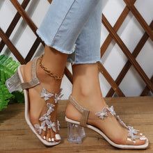 Load image into Gallery viewer, Butterfly Detail Open Toe Mid Heel Sandals
