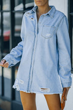 Load image into Gallery viewer, Distressed Snap Down Denim Jacket
