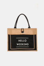 Load image into Gallery viewer, Fame Hello Weekend Burlap Tote Bag
