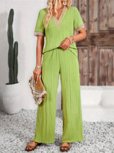 Load image into Gallery viewer, V-Neck Short Sleeve Top and Pants Set
