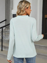 Load image into Gallery viewer, Striped Notched Long Sleeve T-Shirt
