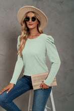 Load image into Gallery viewer, Waffle-Knit Puff Sleeve Round Neck Top
