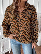 Load image into Gallery viewer, Leopard Half Zip Long Sleeve Sweatshirt
