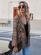 Load image into Gallery viewer, Full Size Plaid Lapel Collar Blazer
