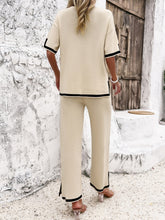 Load image into Gallery viewer, Contrast Trim Round Neck Top and Pants Set
