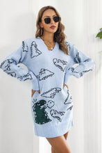 Load image into Gallery viewer, Dinosaur Pattern V-Neck Sweater Dress
