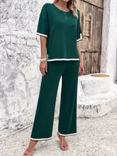 Load image into Gallery viewer, Contrast Trim Round Neck Top and Pants Set
