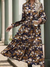 Load image into Gallery viewer, Perfee Printed Notched Long Sleeve Midi Dress
