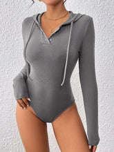 Load image into Gallery viewer, Perfee Drawstring Hooded Long Sleeve Bodysuit
