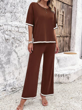 Load image into Gallery viewer, Contrast Trim Round Neck Top and Pants Set
