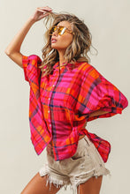 Load image into Gallery viewer, BiBi Button Up Dolman Sleeve Plaid Shirt
