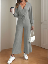 Load image into Gallery viewer, V-Neck Long Sleeve Wide Leg Jumpsuit
