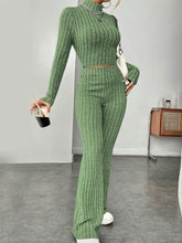 Load image into Gallery viewer, Ribbed Mock Neck Long Sleeve Top and Pants Set
