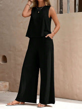 Load image into Gallery viewer, Round Neck Sleeveless Top and Wide Leg Pants Set
