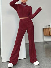 Load image into Gallery viewer, Ribbed Mock Neck Long Sleeve Top and Pants Set
