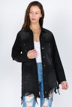 Load image into Gallery viewer, American Bazi Distressed Frayed Hem Denim Jacket
