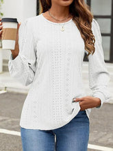 Load image into Gallery viewer, Eyelet Round Neck Long Sleeve Top
