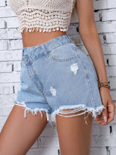 Load image into Gallery viewer, Distressed Raw Hem Denim Shorts
