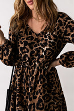 Load image into Gallery viewer, Leopard V-Neck Balloon Sleeve Tiered Dress
