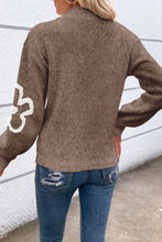 Load image into Gallery viewer, Flower Half Zip Dropped Shoulder Sweater
