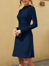 Load image into Gallery viewer, FAM-FAM Ruched Mock Neck Long Sleeve Dress
