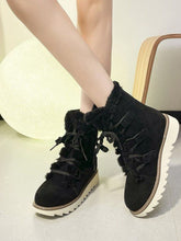 Load image into Gallery viewer, Faux Fur Lace Up Round Toe Boots
