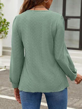 Load image into Gallery viewer, Eyelet Round Neck Long Sleeve Top
