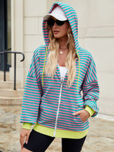 Load image into Gallery viewer, Drawstring Striped Zip Up Long Sleeve Hoodie
