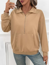 Load image into Gallery viewer, Half Zip Kangaroo Pocket Long Sleeve Sweatshirt
