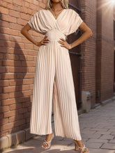 Load image into Gallery viewer, Pleated Short Sleeve Wide Leg Jumpsuit
