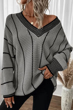 Load image into Gallery viewer, Striped V-Neck Dropped Shoulder Sweater
