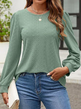 Load image into Gallery viewer, Eyelet Round Neck Long Sleeve Top
