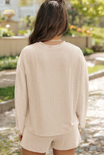 Load image into Gallery viewer, Round Neck Long Sleeve Top and Shorts Set
