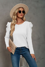 Load image into Gallery viewer, Waffle-Knit Puff Sleeve Round Neck Top
