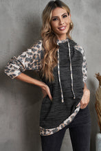 Load image into Gallery viewer, Leopard Color Block Raglan Sleeve Hoodie
