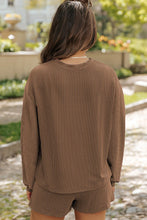 Load image into Gallery viewer, Round Neck Long Sleeve Top and Shorts Set
