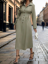 Load image into Gallery viewer, Perfee Smocked Half Button Long Sleeve Dress
