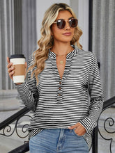 Load image into Gallery viewer, Striped Notched Long Sleeve T-Shirt
