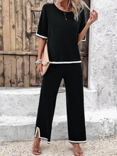 Load image into Gallery viewer, Contrast Trim Round Neck Top and Pants Set
