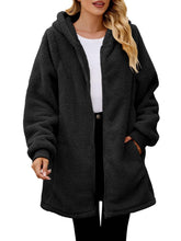 Load image into Gallery viewer, Fuzzy Pocketed Zip Up Long Sleeve Hooded Jacket
