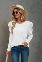 Load image into Gallery viewer, Waffle-Knit Puff Sleeve Round Neck Top
