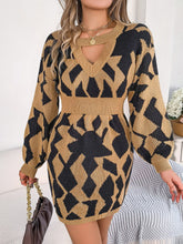 Load image into Gallery viewer, Contrast Round Neck Cutout Long Sleeve Mini Sweater Dress
