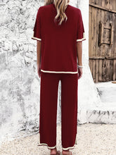 Load image into Gallery viewer, Contrast Trim Round Neck Top and Pants Set
