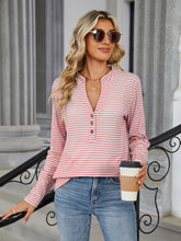 Load image into Gallery viewer, Striped Notched Long Sleeve T-Shirt
