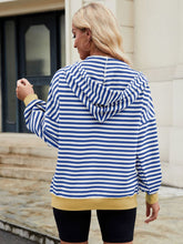 Load image into Gallery viewer, Drawstring Striped Zip Up Long Sleeve Hoodie
