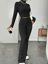 Load image into Gallery viewer, Ribbed Mock Neck Long Sleeve Top and Pants Set
