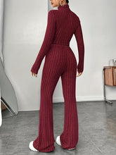 Load image into Gallery viewer, Ribbed Mock Neck Long Sleeve Top and Pants Set
