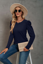 Load image into Gallery viewer, Waffle-Knit Puff Sleeve Round Neck Top
